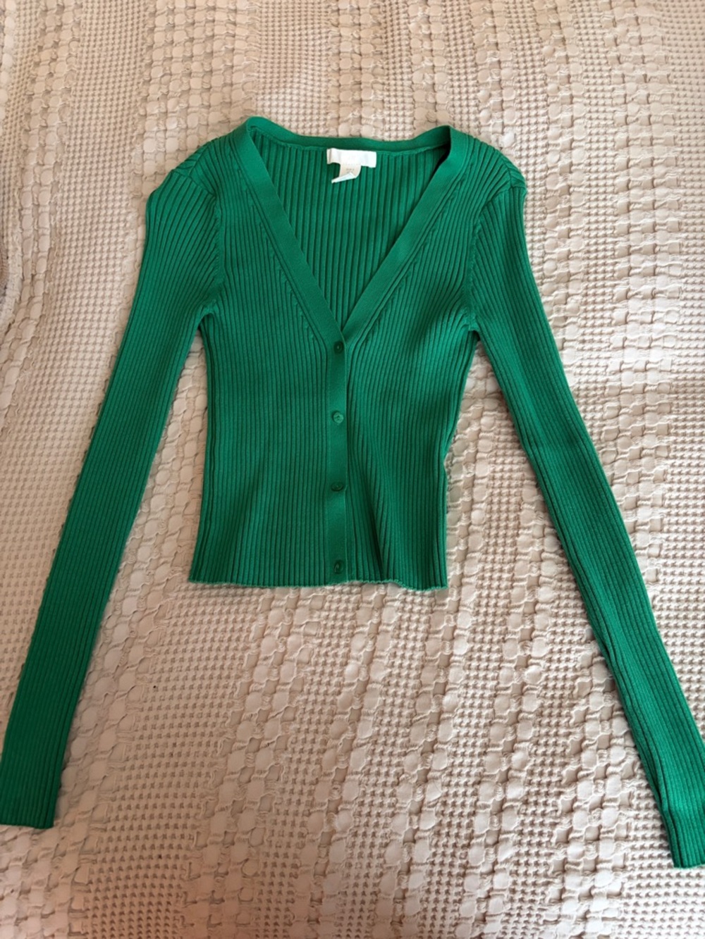 H&M Emerald Green Ribbed V-Neck Button-Up Cardigan
